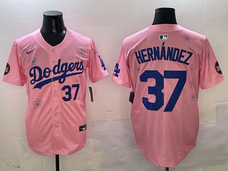 Men Los Angeles Dodgers #37 Hernandez Pink Sakura Edition 2025 Nike MLB Jersey style 5->los angeles dodgers->MLB Jersey